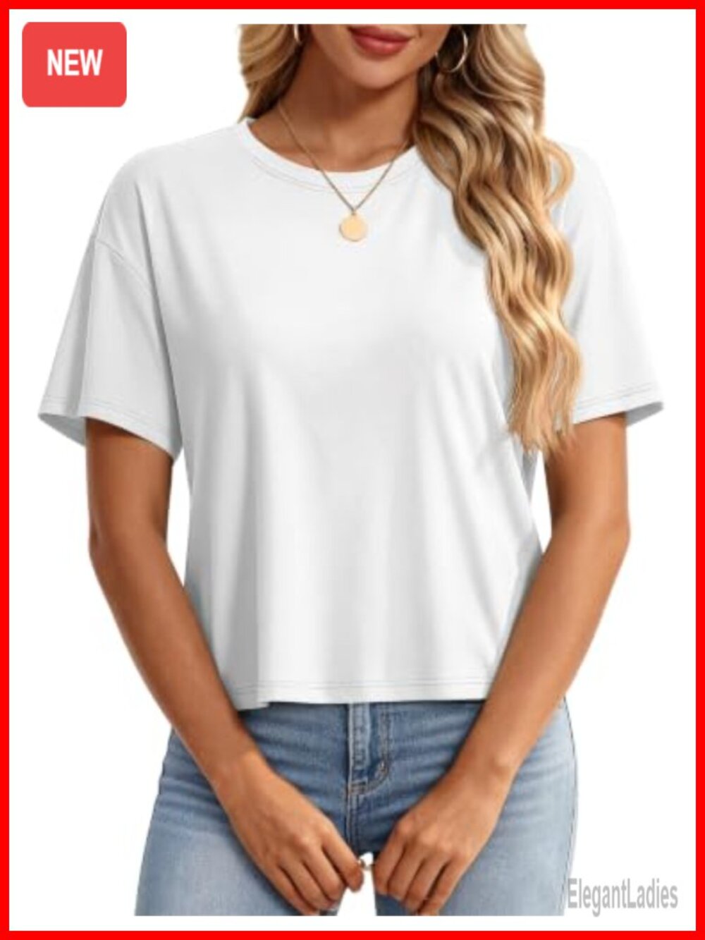 Cotton Blend Loose Crop Top Short Sleeve T-Shirt UPF 50+ Casual